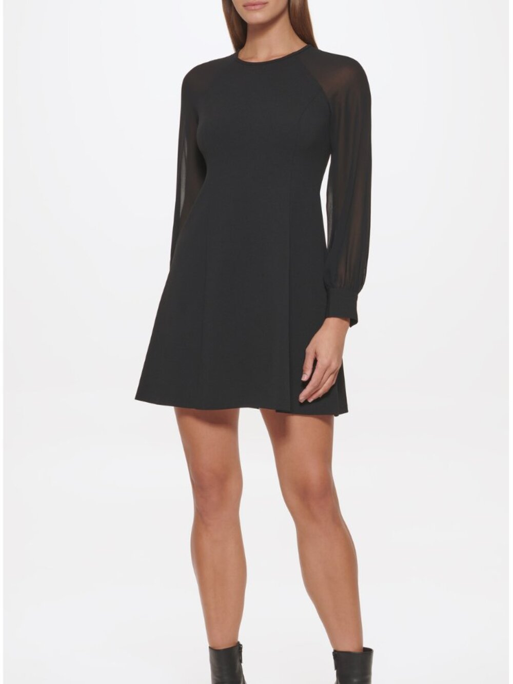 Calvin Klein Sheer Long Sleeve A-Line Dress - Black (12)